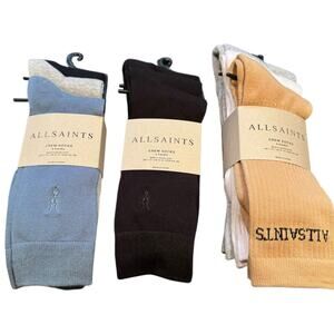 New! 9 Pairs AllSaints Ramskull Logo Crew Socks Men's 7-13